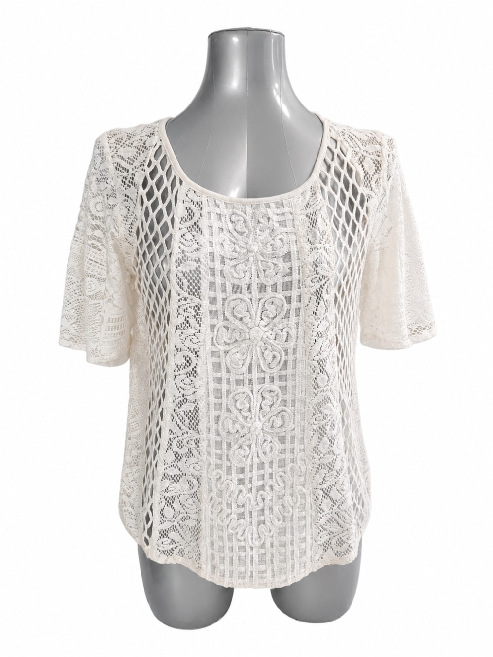 Anthropologie Meadow Rue White Lace Top Size M Boho Blouse Excellent Condition